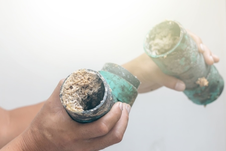 Dirty clogged pipe requiring drain cleaning service